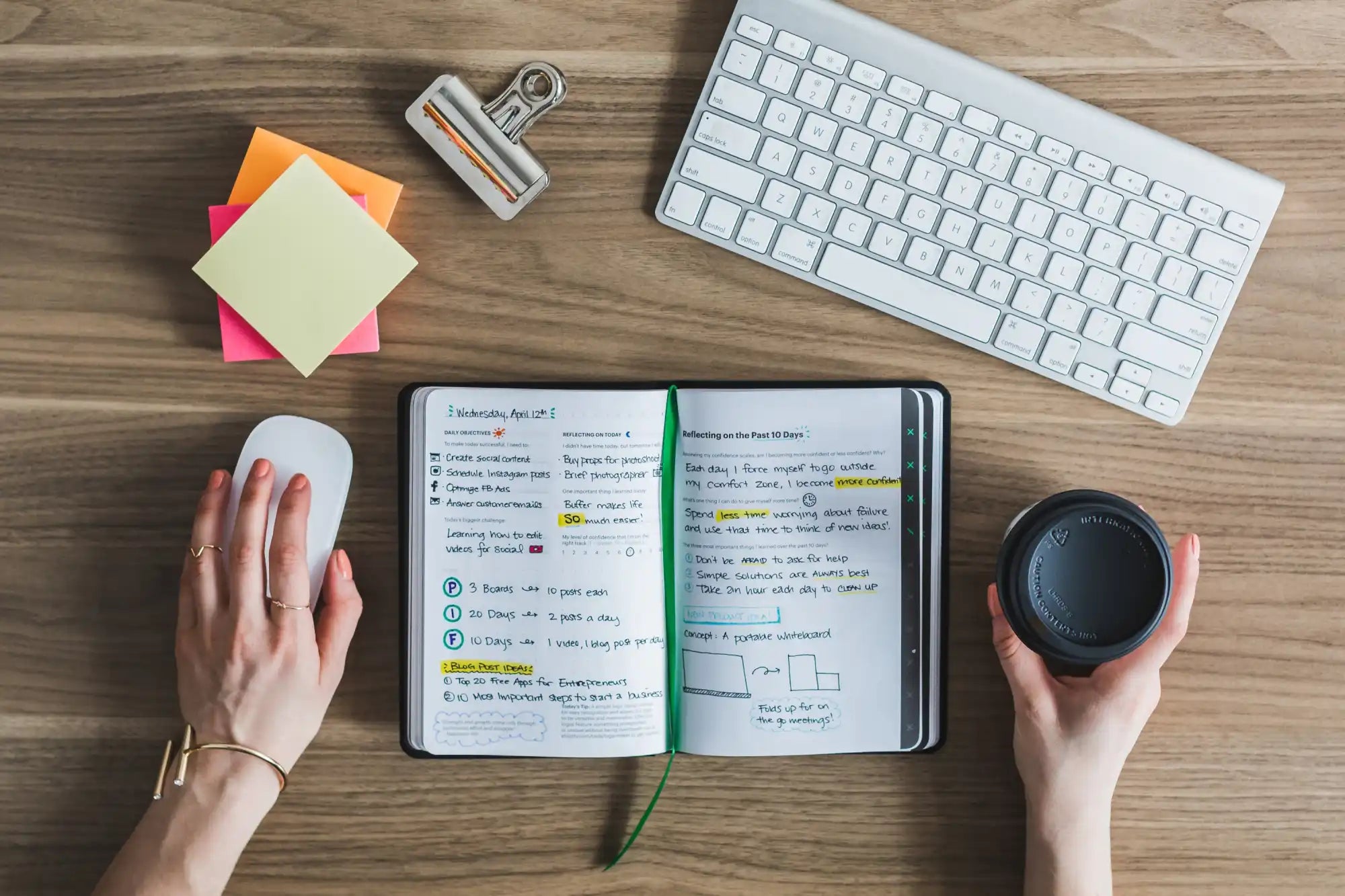 Open notebook with handwritten notes.