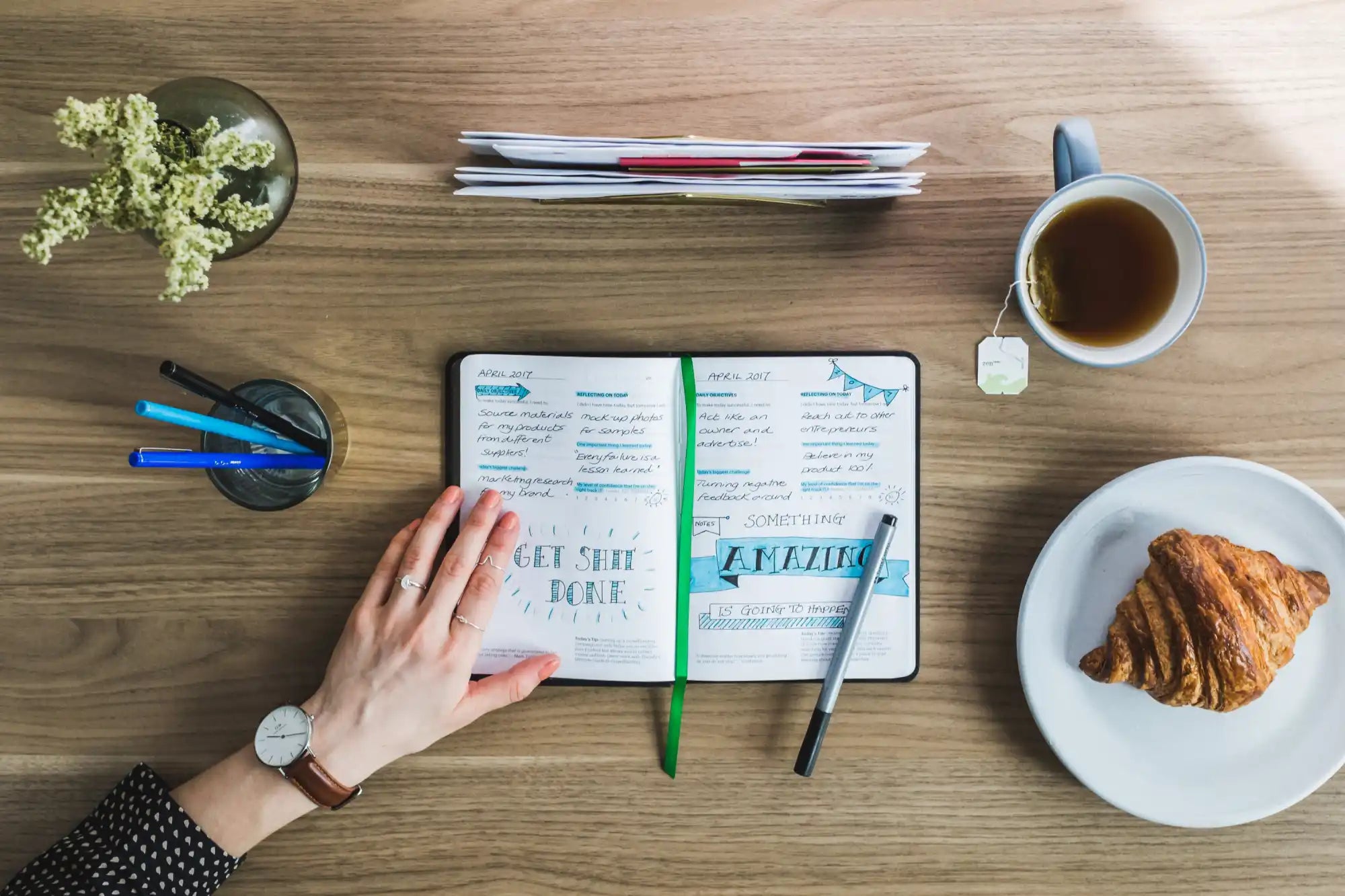 Open notebook with handwritten notes.